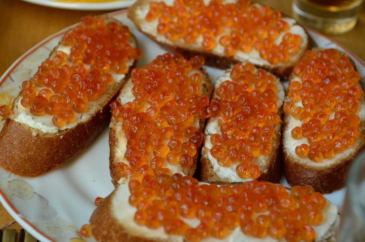 food, a sandwich, caviar