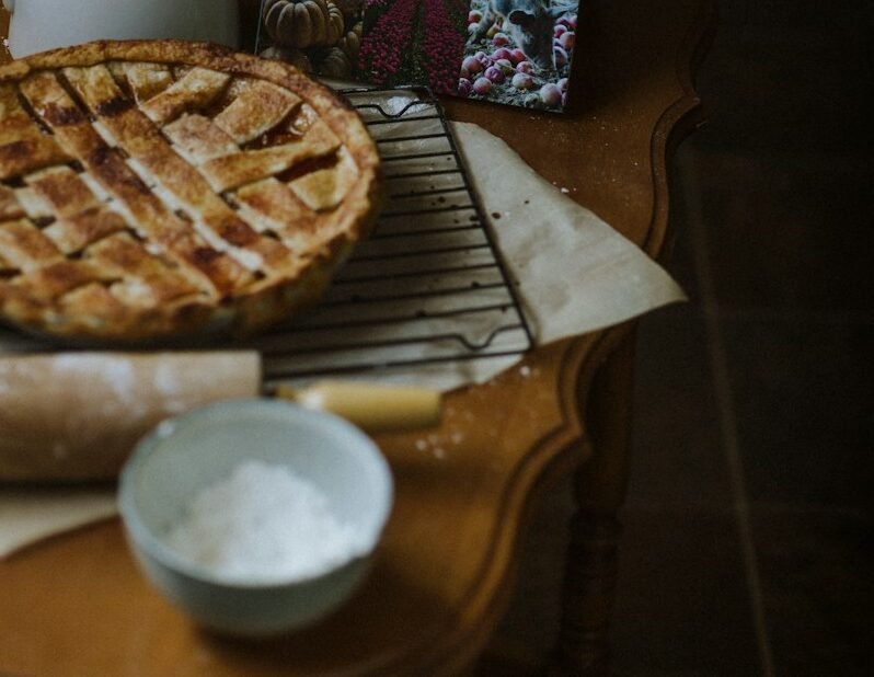 brown pie on brown wooden table