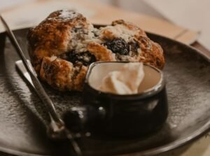 brown pastry on black ceramic plate